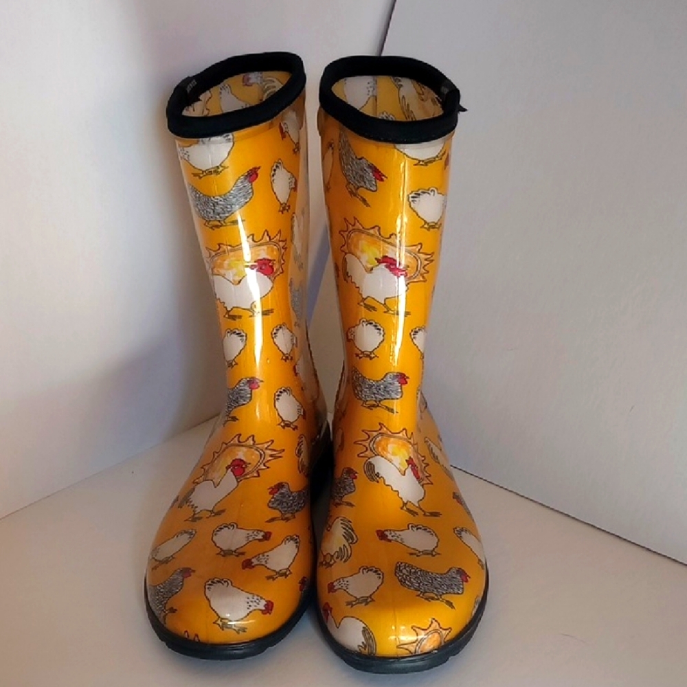 Yellow Chicken Pattern Rain Boots - image 1